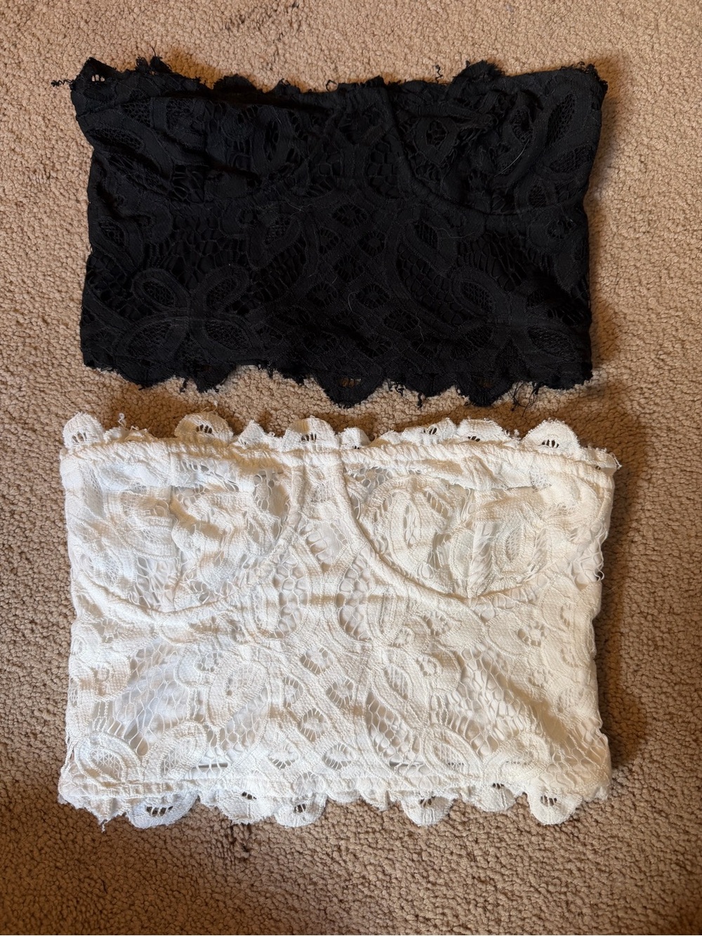 Free People Lace Strapless Bandeau Set in Black & White